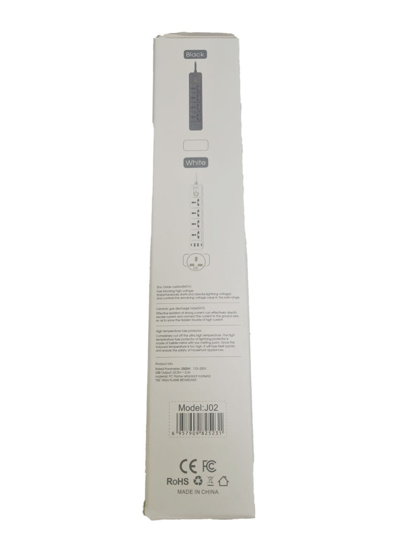 Lucky Hawk شريط تمديد الطاقة مع USB C و Micro USB، 4 منافذ 3 دبابيس، 2 منفذ PD Type-C و 2 منفذ Micro USB، 2500 واط، شريط طاقة مقاوم للاشتعال حتى 750°C مع مفتاح، سلك تمديد بطول 2 متر، محطة شحن حائطية بيضاء - Image 5